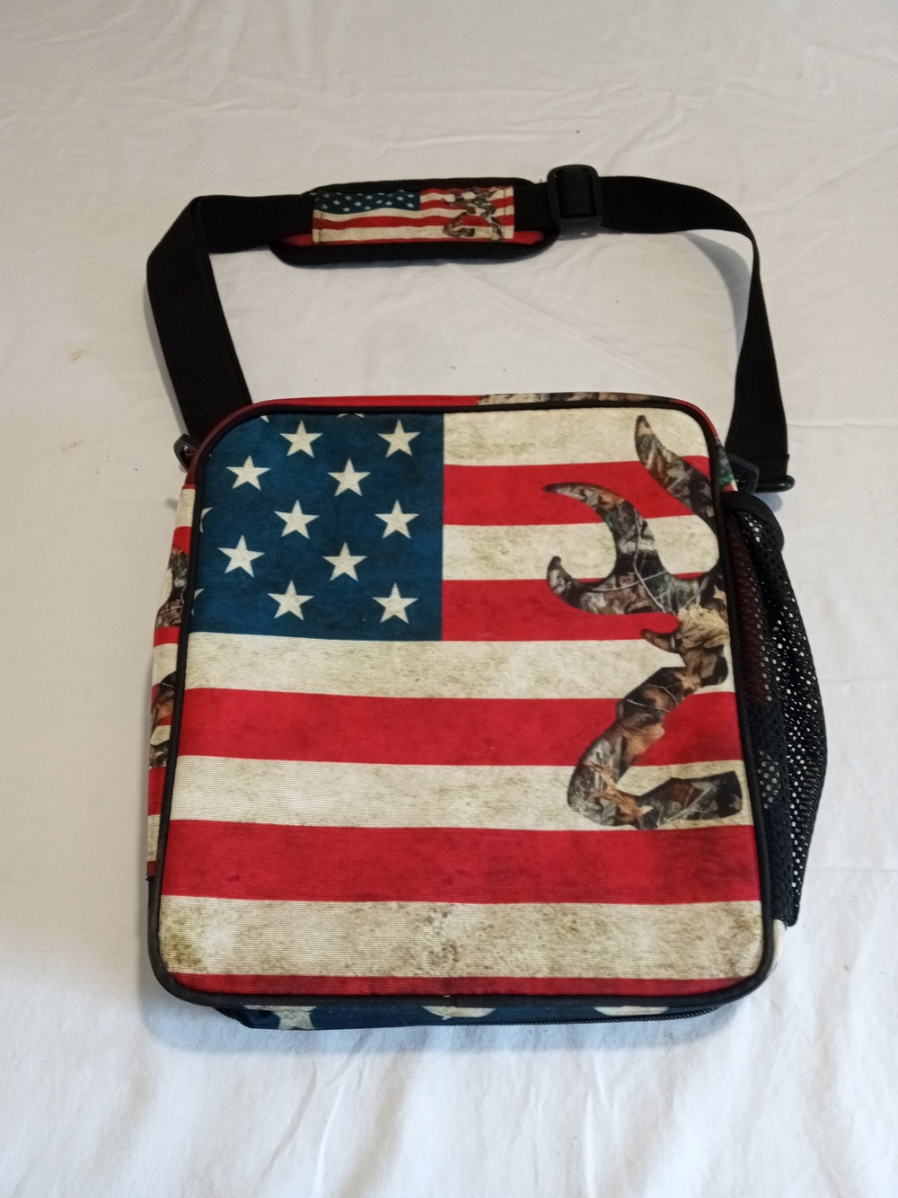 Men's American Flag Crossbody Bag with Camouflage Accent Lunch Box